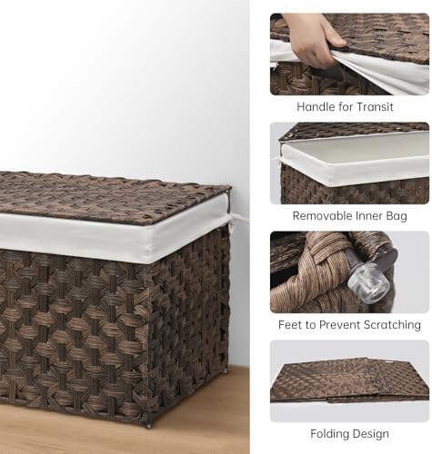 Large Wicker Storage Basket with Lid, 27.7 Gallon (105L), Brown - Image 4
