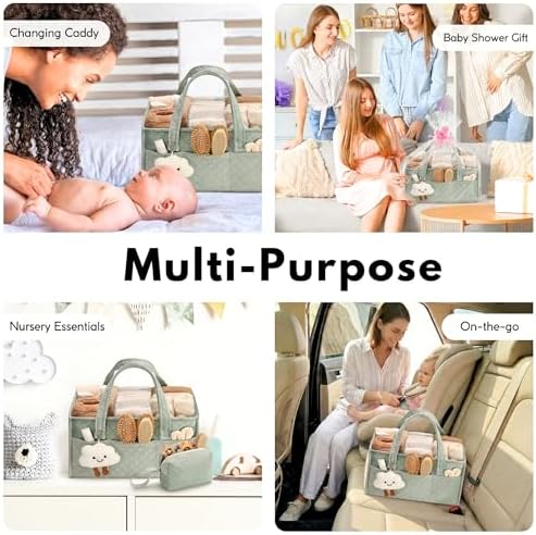 PeraBella Baby Diaper Caddy Organizer, Baby Basket Shower Gift, Portable Changing Table Basket, Postpartum Caddy & Tote Bag Pouch, Newborn Boy & Girl Nursery Essentials Registry, Car Diaper Organizer - Image 5