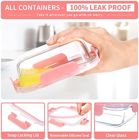 GULFLIN 12 Pack, 12oz Small Glass Food Storage Containers, Pink Set - Image 4