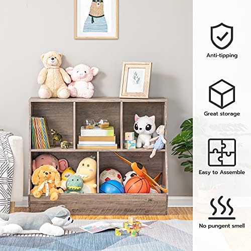 HOOBRO Kids Bookshelf, Bookcase Footboard, Toy Storage Cubby, Children's Toy Shelf, 35.4" L Toy Storage Cabinet, Fit for Children's Room, Playroom, Hallway, Kindergarten, Greige BG32CW01 - Image 6