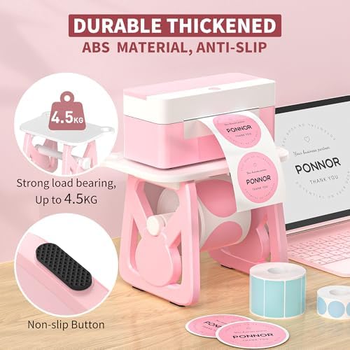 PONNOR Label Holder for Rolls and Fanfold Labels, Thermal Sticker Holder for Desktop Printer, Fragile Stickers for Shipping, Label Stand Accessory Supplies for Home, DIY, Office, Small Business(Pink) - Image 4