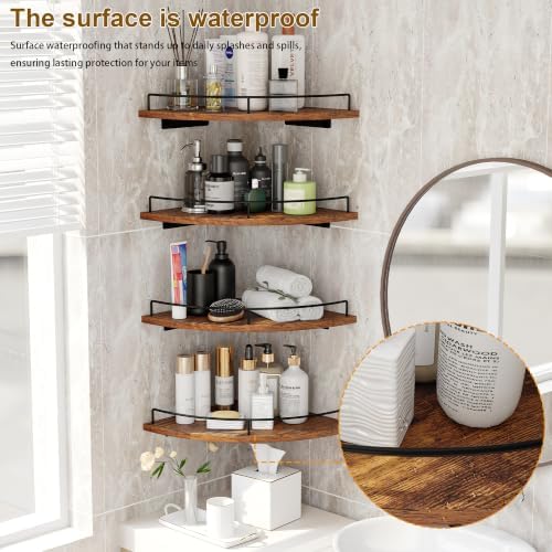 Corner Shelf Wall Mount, Floating Corner Shelves, Set of 4 Corner Wall Shelf Organizer,Rustic Wood Wall Storage Display Shelves forLiving Room Bedroom Bathroom Kitchen - Image 5
