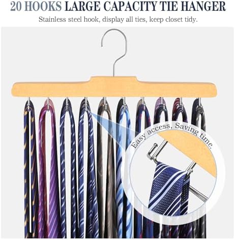 2PC Tie Rack Hanger for Closet, Upgraded Tie Holder Organizer for Men, Wood - Image 3