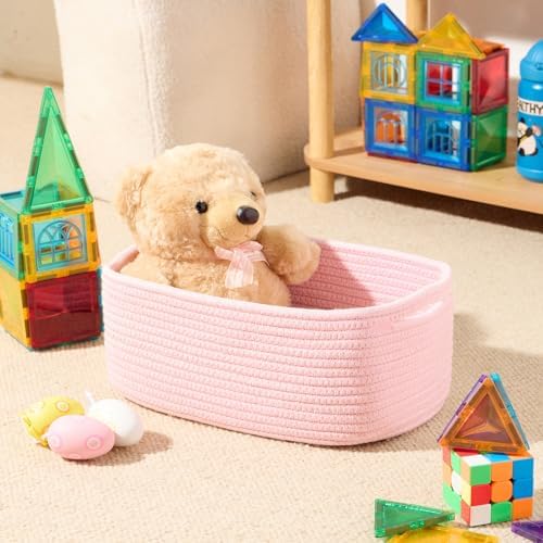 MiniArk Small Storage Baskets for Organizing | Closet Organizer Bins | Shelf Toy Basket | Woven Rope Baskets | Cube Decorative Box | Shallow Basket | 13x8.5x5.1” | 4 Packs Light Pink - Image 4