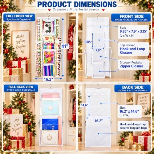 Freegrace Hanging Gift Wrap Organizer - Wrapping Paper Storage Bag, 41 Inch - Image 2