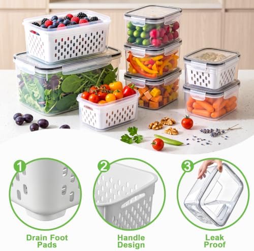 5pcs 4 in 1 Fruit Storage Containers for Fridge with Removable Colanders - Image 4