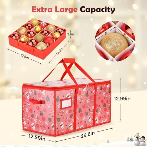 Plastic Christmas Ornament Storage Box with Adjustable Dividers, Waterproof Christmas Storage Containers Keep 128 Capacity, Dual Zippers, Ornament Organizer to Store Holiday Decor-Gloves - Image 6