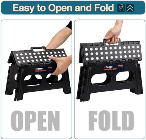 Flottian 9" Folding Step Stool for Adults and Kids 15-Inch Extra Wide Stool Holds Up to 300 lbs,Non-Slip Folding Stools with Handle,Compact Plastic Foldable Step Stool for Bathroom,Kitchen,ect - Image 6