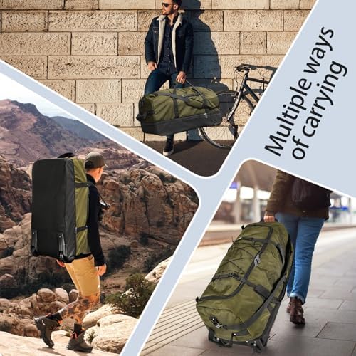 110L Expandable to 140L 32” Foldable Oxford Soft-Sided Rolling Duffle Bag with 2 Heavy-Duty Wheels,2 Large Compartments,Adjustable Shoulder Strap and Attached Organizer Pouch,Green - Image 6