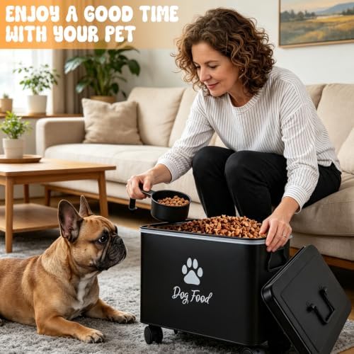 Metal Dog Food Storage Container With Lid 13lb, Black Airtight Dog food Bin - Image 5