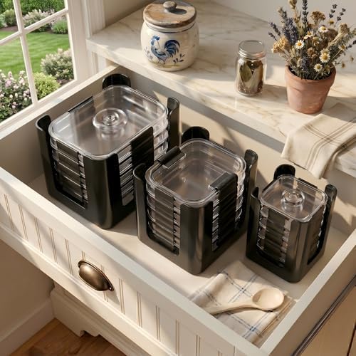 Black 3 Pack Food Container Lid Organizer for Rubbermaid Brilliance - Image 2