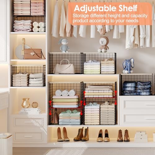 5-Tier Large Stackable Closet Organizer and Storage Basket, Sturdy Closet Shelf Organizer with Wood Top, Stackable Storage Bins Cubes for Clothes with Adjustable Shelf for Wardrobe Organization - Image 2