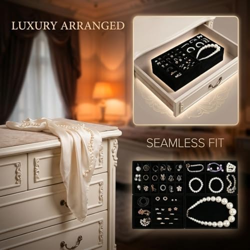 8 Pcs Jewelry Drawer Organizers, Velvet Jewelry Trays for Drawer, Stackable Jewelry Trays, Ideal for Rings, Earrings, Bracelets, Necklaces, Black - Image 7