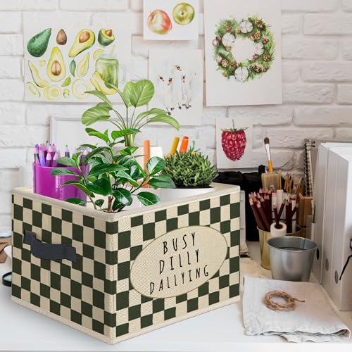 Funny Kids Playroom Foldable Storage Bins Box with Handles, Retro Neutral Checkered Collapsible Toys Books Clothes Organizer Basket for Kids Boys Girls Playroom Bedroom Bathroom - Image 2