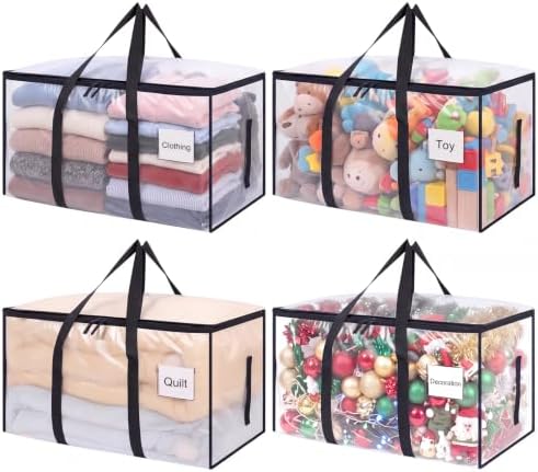 4 Pack 93L Extra Large Heavy Duty Clear Moving Bags 200LBS, Black Edges by Dntorx