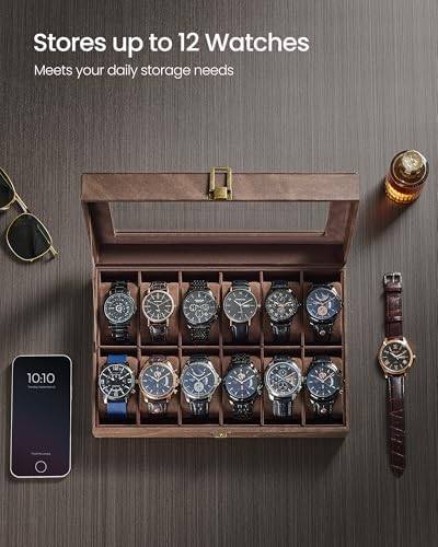 SONGMICS Watch Box, 12-Slot Watch Case with Large Glass Lid - Image 3