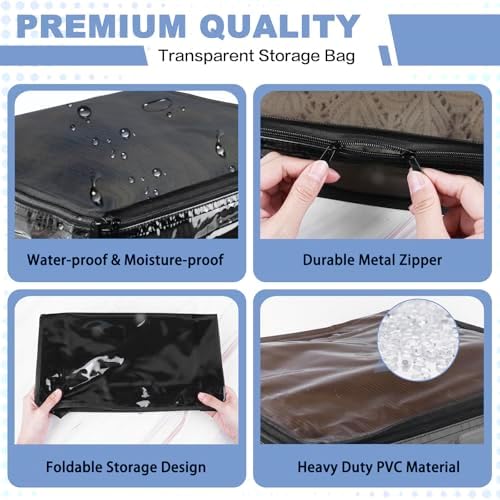 Clear Zippered Plastic Clothes Storage Bags, 6 Pack, Black - Image 3