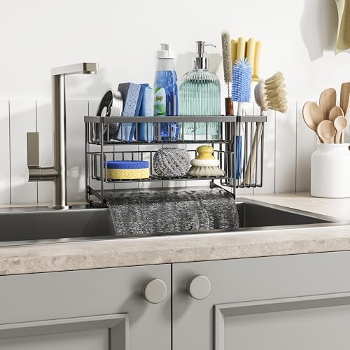 Cisily 2-Tier Kitchen Sink Caddy Organzier Rack with Dish Brush Sponge Holder - Image 7