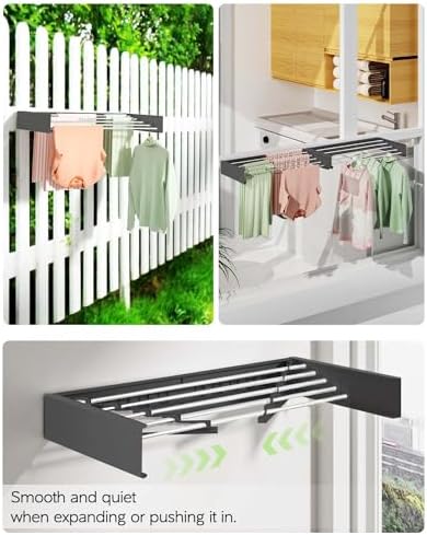 Vikaqi Wall Mounted Clothes Drying Rack 32", Foldable Wall Mount Laundry Rack Folding Indoor, Drying Rack Clothing Collapsible, Hidden Space Saver with Wall Template, 5 Rods, Black - Image 5