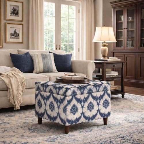 Spatial Order 24" Dinah Collection Storage Ottoman - Blue Medallion Print - Image 4