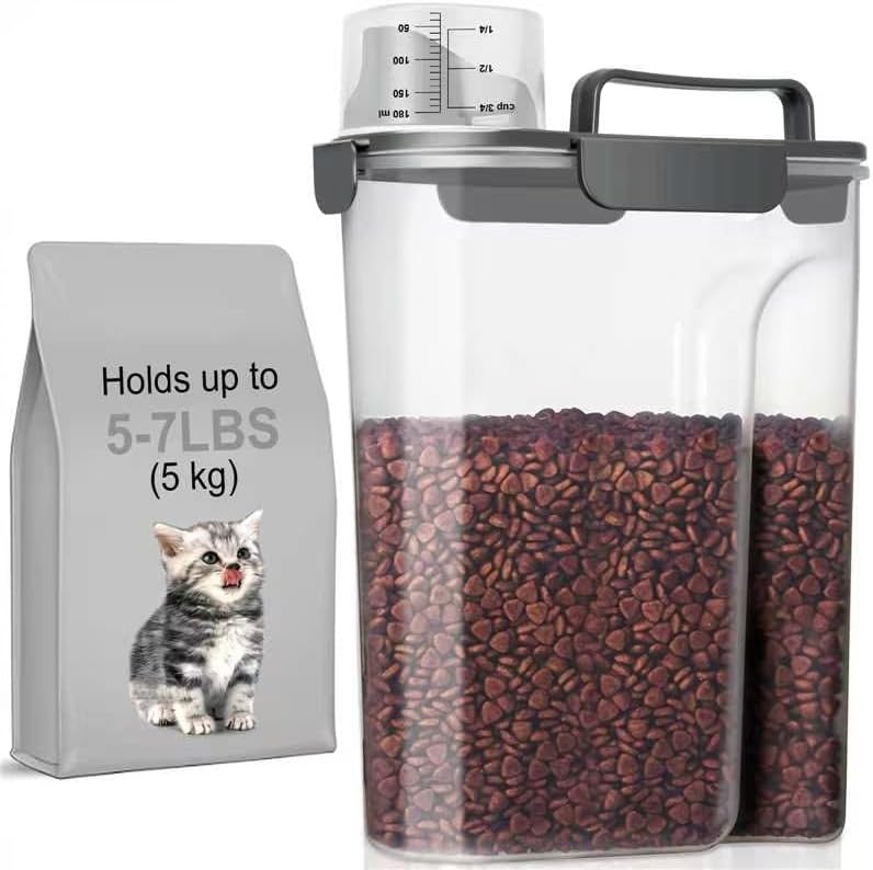 LEAWALK Cat Dog Pet Food Storage Container 5-7Lbs BPA-free (Dark Gray, 5L-1pack) by LEAWALK