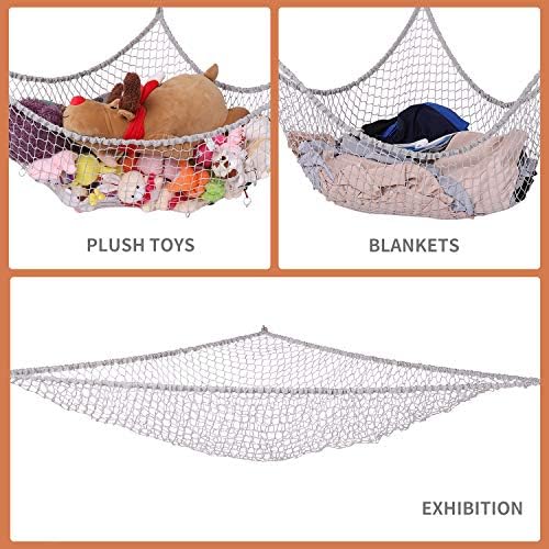 Stuffed Animal Hammock, Toy Hammock Storage Net, LXUNYI Mesh Toy Net Holder Jumbo Wall Corner Giant Stuff Animal Net Hammocks Plush Net Organizer for Bedroom (Gray, 84 inch) - Image 3