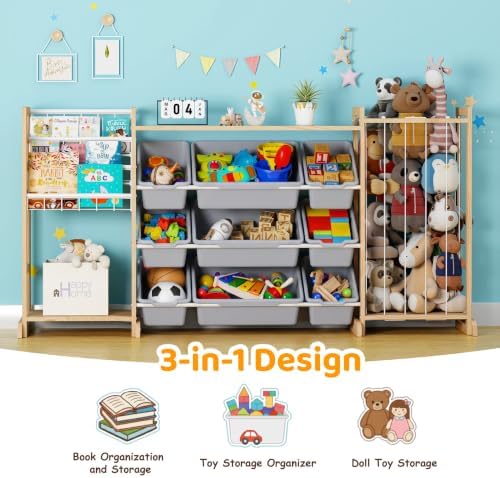 65" Large Toy Storage Organizer with Bookshelf and Stuffed Animal Storage - Image 3