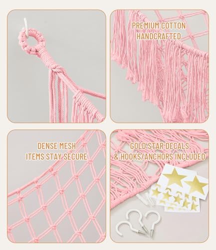 Lare Stuffed Animal Storage Hammock Corner Net - 45" W x 45" H (Light Pink) - Image 2