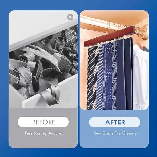 Tie Rack Hanger for Closet, Wooden Tie Organizer for Men, Mahogany - Image 3