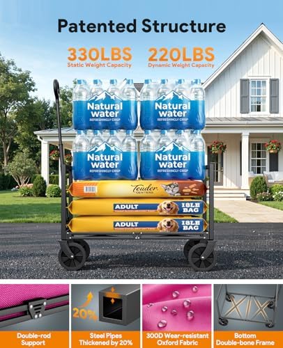 Collapsible Wagon Cart with Wheels, 330LBS for Grocery Shopping Camping - Image 4