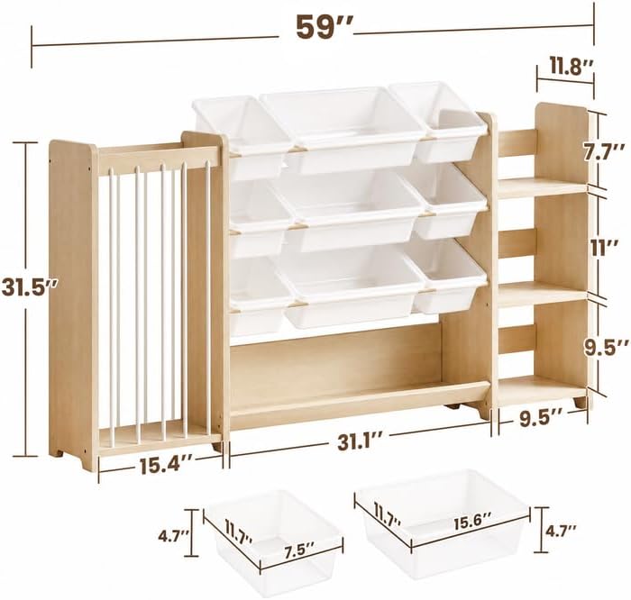3-in-1 Montessori Toy Organizer with Bookshelf, 9 Clear Bin & Plush Storage - Image 2