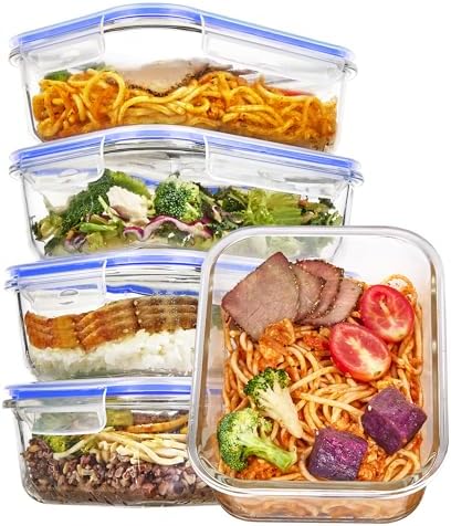 Vtopmart 5 Pack 35oz Glass Food Storage Containers with Lids, Blue by Vtopmart