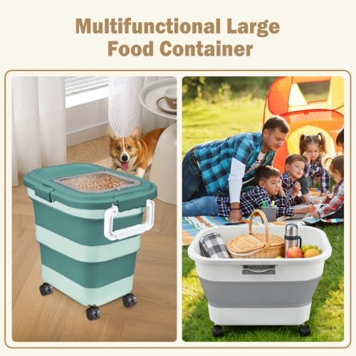 Komzon Rice Storage Container10-40 Lb, 25 Lb Pet Dog Food Storage Container, Collapsible Airtight Rice Storage Container, Rice Dispenser Bin with Cup and Scoop for Flour Cereal Pasta Grain, Cat Bird - Image 4
