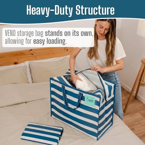 VENO Heavy Duty Moving Bags, 22 Gallon, Classic Navy Stripe, 4 Pack - Image 2