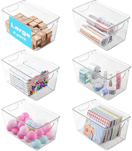 6 Pack Large Clear Storage Bins with Lids, Plastic Arts and Craft Storage Containers, Stackable Clear Plastic Craft Storage Bins with Handles for Classroom Storage Organization,Kitchen, Fridge, Office by Unknown