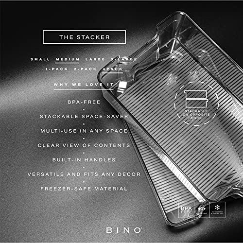BINO | Stackable Storage Bins, Medium - 4 Pack | The Stacker Collection | Clear Plastic Storage Bins | Organization and Storage Containers for Pantry & Fridge | Multi-Use Organizer Bins | BPA-Free - Image 2