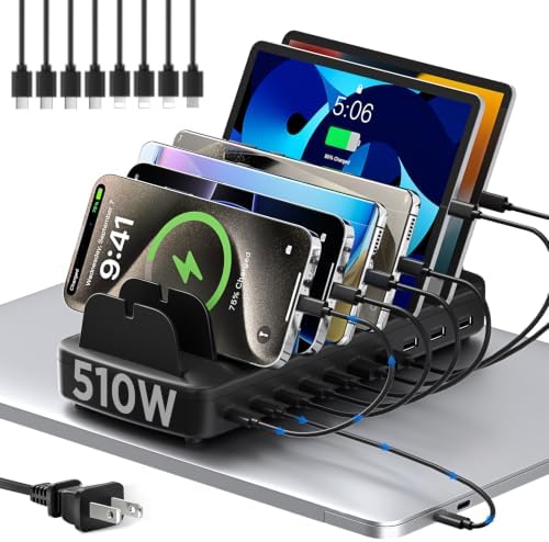 510W Charging Station for Multiple Devices, 10 Ports Charger Organizer by COTOP