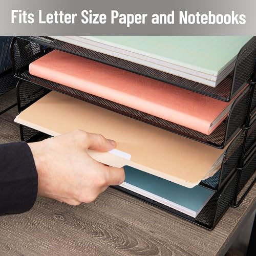 Mind Reader Stackable Paper Tray, Desktop Organizer, File Storage, Office, Metal Mesh, 4 Pcs., Black - Image 6