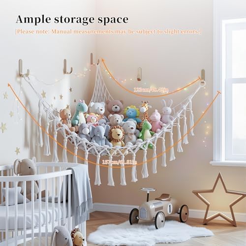 Stuffed Animal Storage Hammock, Ivory Hand-Woven Corner Net - Image 2