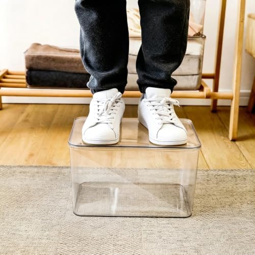 Lidded Plastic Storage Bins Set Clear Desk Basket Box Organizer Kitchen Container Clothes Laundry Closet Cabinet Shelf, Organization and Storage for Shelves Office Bathroom(clear 3XL+2M) - Image 2
