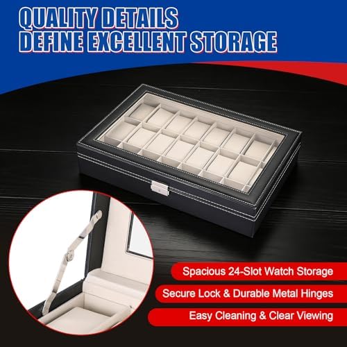 NYXOVA 24 Slots Watch Box, PU Leather Watch Display Case - Image 4