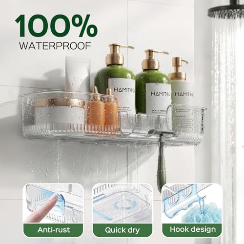HAMITOR 2 Pack Adhesive Shower Caddy, Clear Transparent Shower Organizer - Image 5