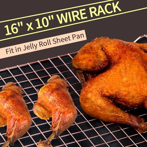 Briout 2PCS Cooling Rack for Cooking Baking, 16" x 10" Wire Rack, Rose Gold - Image 3