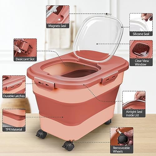 Viretec Dog Food Storage Container, 10-20Lbs Collapsible Pet Food Storage Containers with Rolling Wheel Airtight Locking Lid, Dry Food Storage Bin with Cup and Scoop,Suitable for Pet Food, Rice, Flour - Image 5