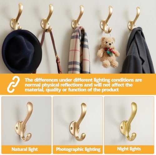 8 Pack Coat Hooks Wall Mount Heavy Duty Utility Retro Double Hooks for Hanging Coats,Hat, Towel, Key, Robe, Scarf, Bag, Cap (Gold) - Image 2