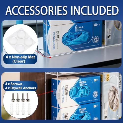 SEANADO Acrylic Disposable Glove Holder for Wall Mount or Tabletop , Clear Glove Box Organizer Rack Dispenser with Lid for Tissues, Beard Cover, Face Masks, Bags,Hairnet and Shoe Covers - Image 3