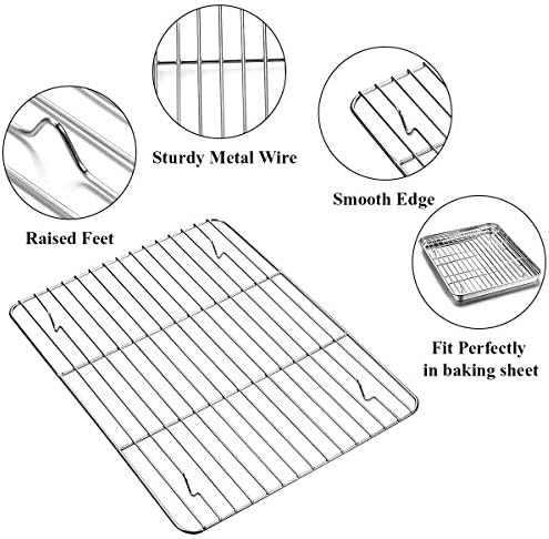 Wildone Baking Sheet with Rack Set [2 Sheets + 2 Racks], Stainless Steel Cookie Pan baking Tray with Cooling Rack, Size 12 x 10 x 1 Inch, Non Toxic & Heavy Duty & Easy Clean - Image 3