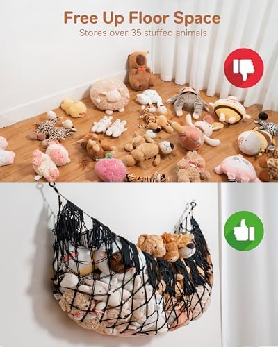 Boho Macrame Stuffed Animal Hammock, Falt Wall or Corner Hanging, Black, XL - Image 5