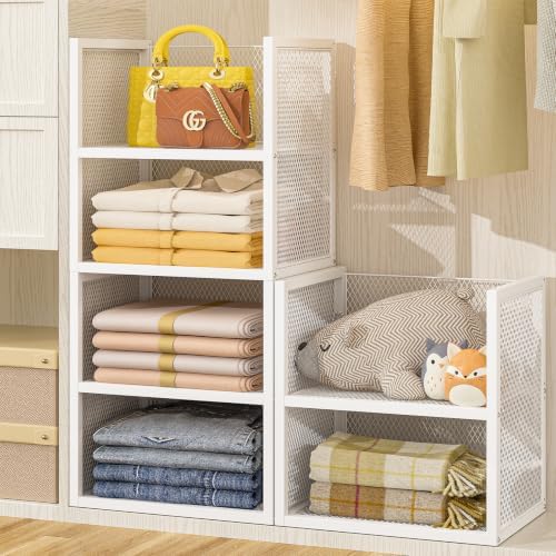 DAOUTIME 6-Tier Stackable Closet Organizers and Storage Basket, Wire Closet Shelf Organizer, Sweater Storage Oragnizer Bins, Multifunctional Clothes Storage Drawer Organizer for Wardrobe, White by DAOUTIME