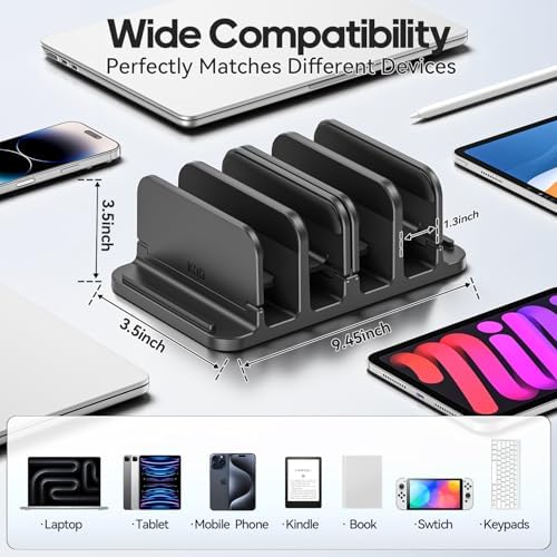 KDD 4-Slot Vertical Laptop Stand with Gravity Locking, 6-in-1 Laptop Holder Desktop Stand, Space-Saving Organizer Fits MacBook/Surface/HP/Dell/Book/Tablet/Switch/Cell Phone and Keyboard - Image 4